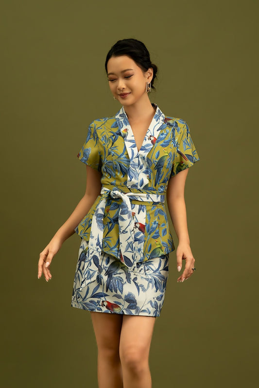 Jade Mini Skirt in Ivory Hummingbird