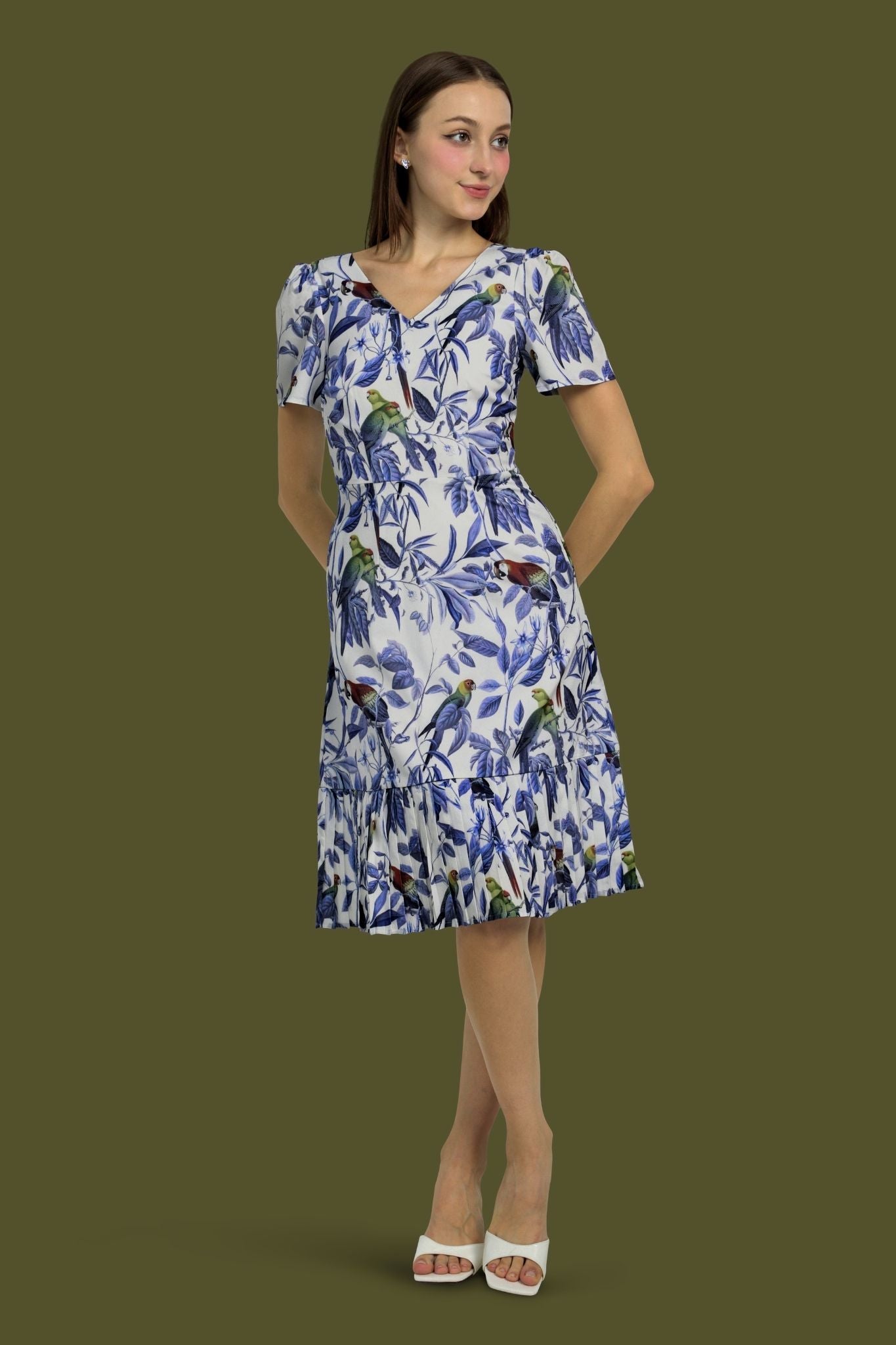 Eris Pleated Dress in Hummingbird