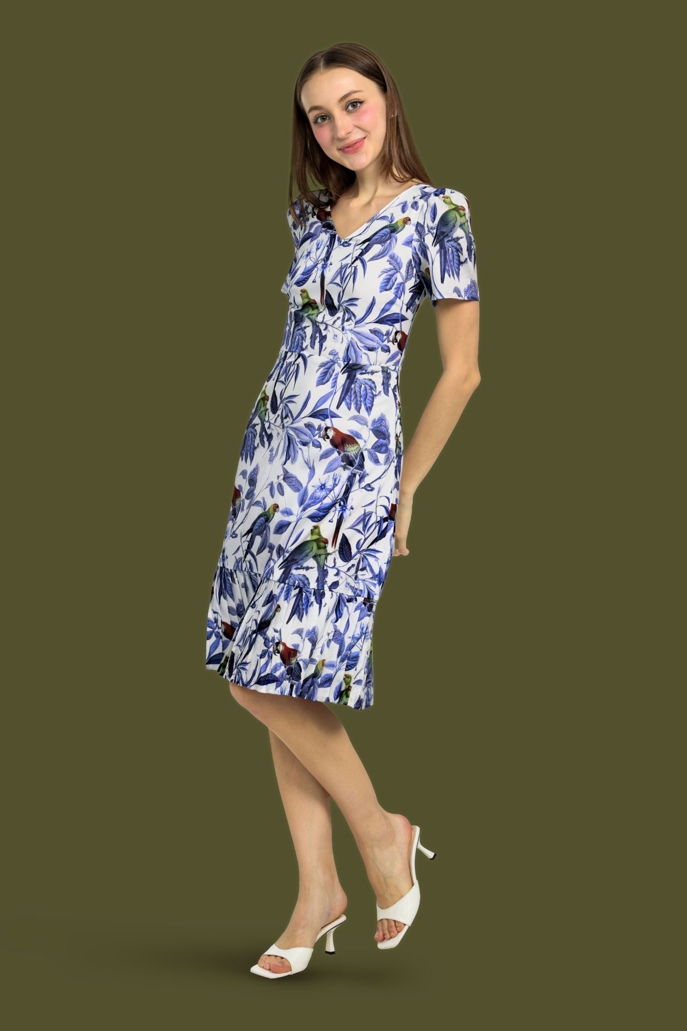 Eris Pleated Dress in Hummingbird