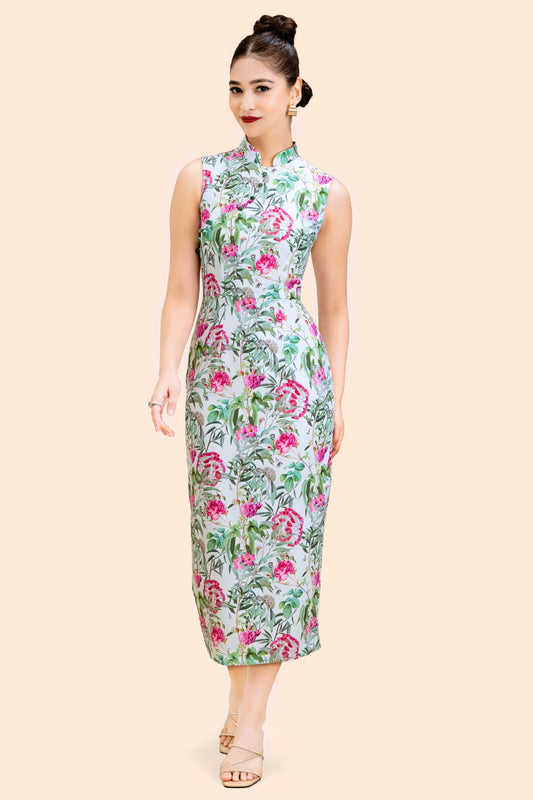 Willow Cheongsam Dress in Peonies